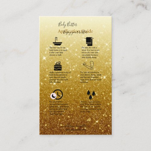 Body Butter Application Guide  Gold Glitter Business Card