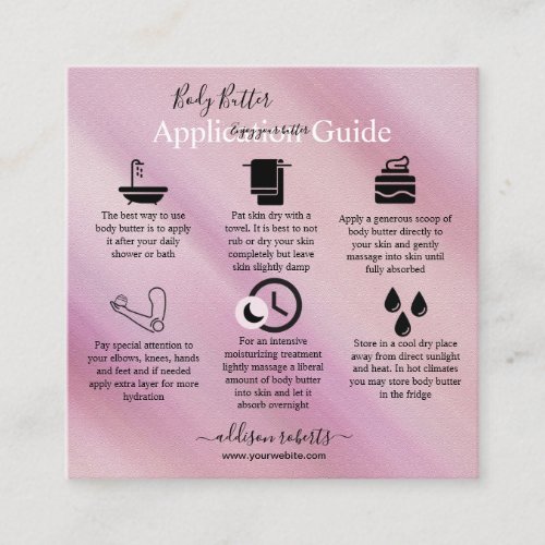 Body Butter Application Guide Modern Glam  Square Business Card