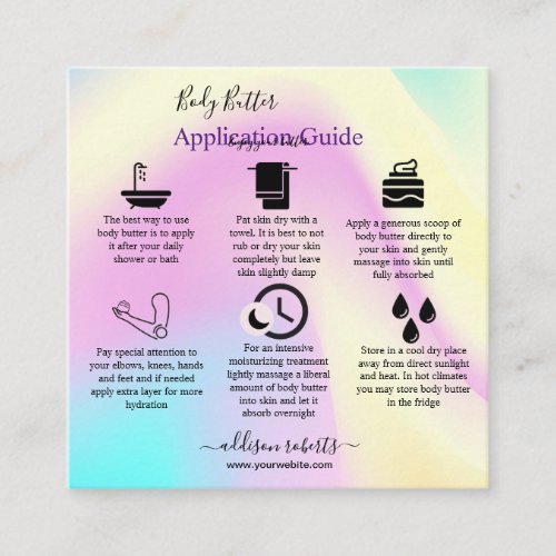 Body Butter Application Guide Modern Glam  Square Business Card