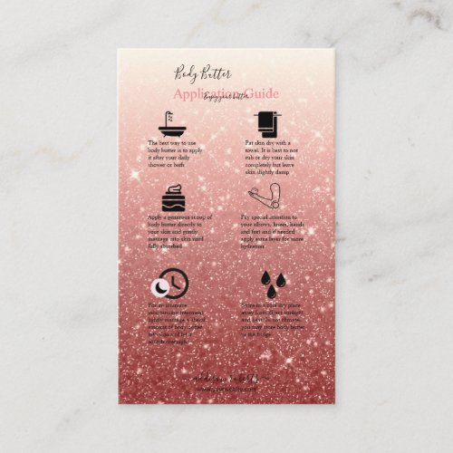 Body Butter Application Guide Modern Pink Glitter Business Card