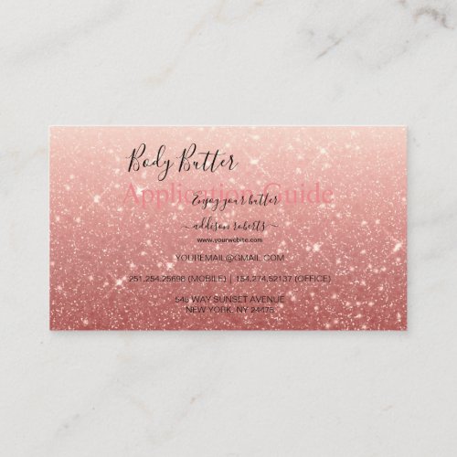 Body Butter Application Guide Modern Pink Glitter Business Card