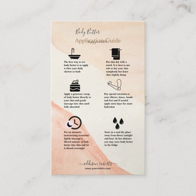 Body Butter Application Guide Modern Professional  Business Card (Front)