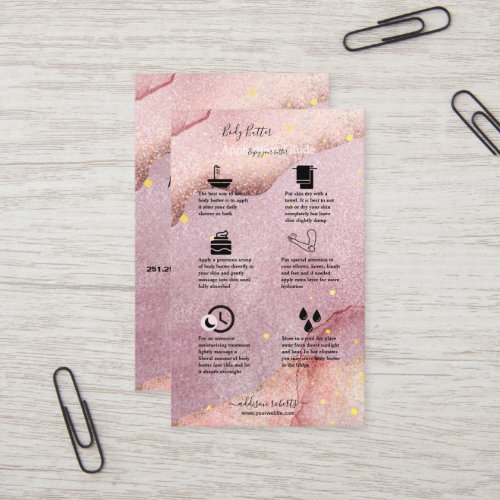 Body Butter Application Guide Pink Gold Watercolor Business Card