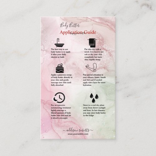 Body Butter Application Guide Pink Gold Watercolor Business Card