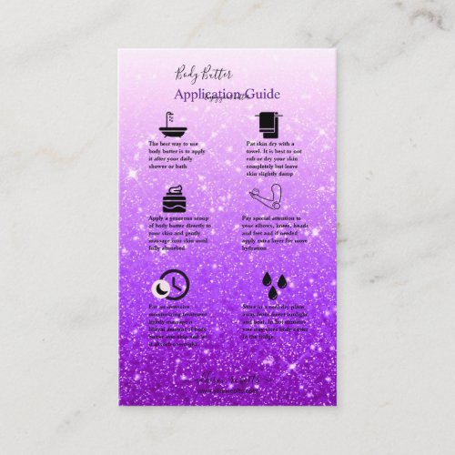 Body Butter Application Guide  Purple Glitter Business Card