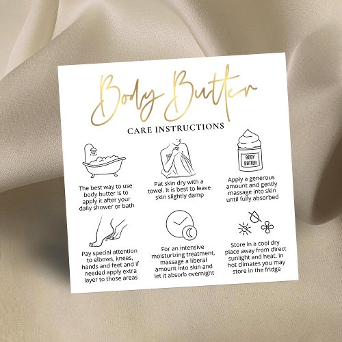 Body Butter Application Guide White  Gold Logo Square Business Card