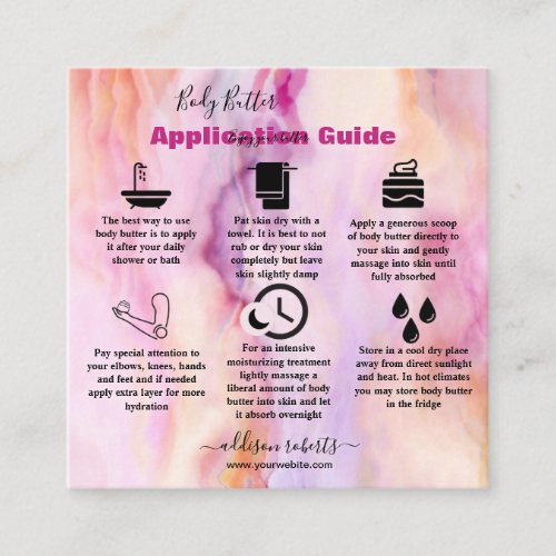 Body Butter Application Pink Gold Watercolor Square Business Card