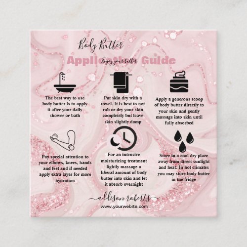 Body Butter Application Pink Gold Watercolor   Square Business Card
