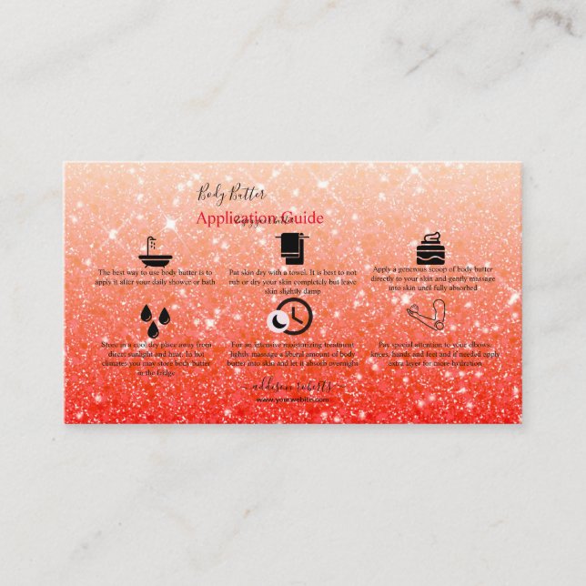 Body Butter Application Red Glitter  Business Card (Front)