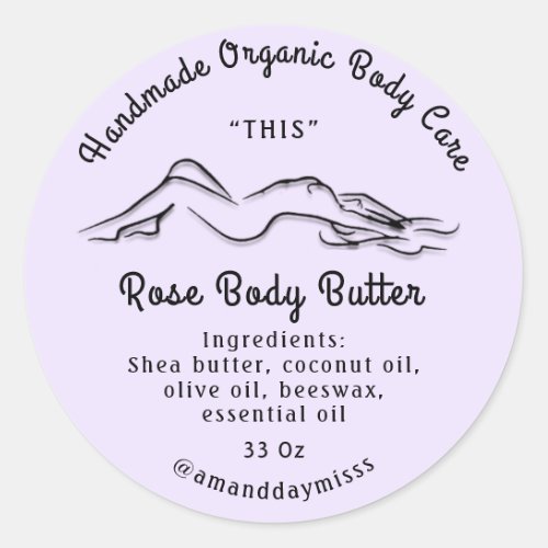 Body Butter Balm Care Packaging Black Purple Classic Round Sticker