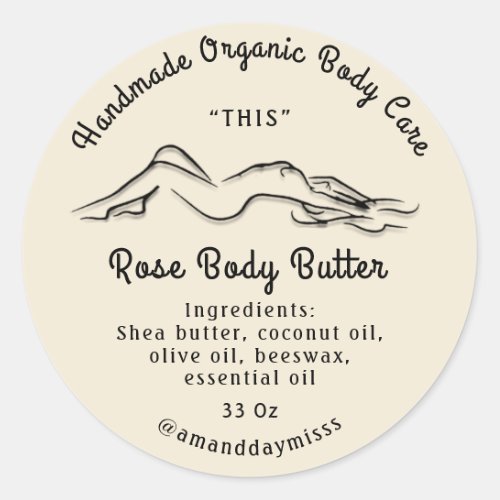 Body Butter Balm Care Packaging Black Rose Classic Round Sticker