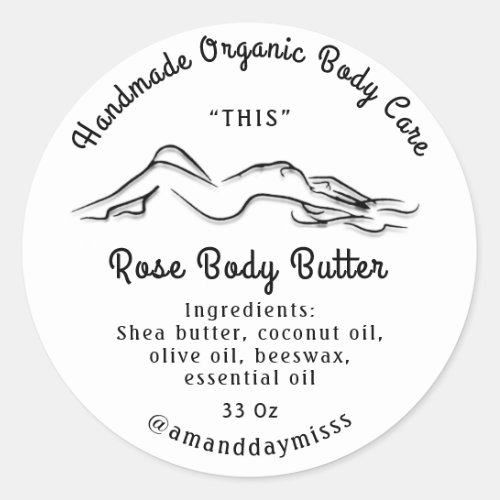Body Butter Balm Care Packaging Black White  Classic Round Sticker
