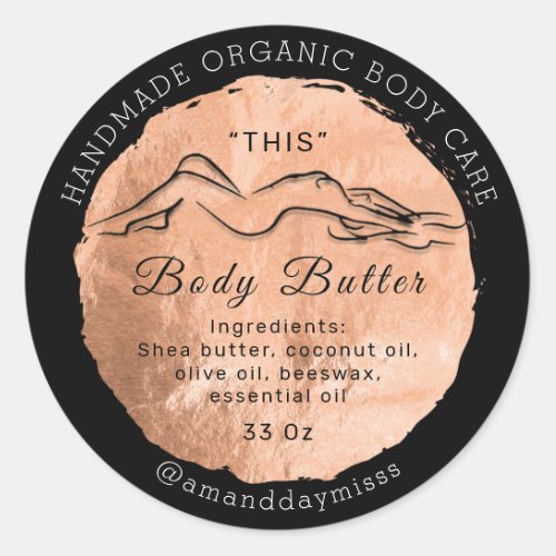 Body Butter Balm Care Packaging Copper Rose  Classic Round Sticker