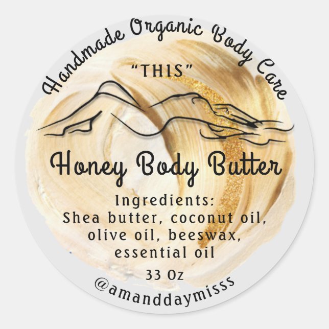 Body Butter Balm Care Packaging Gold Gray Classic Round Sticker (Front)