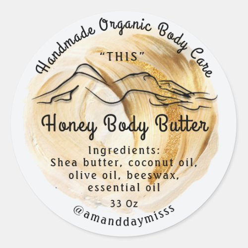 Body Butter Balm Care Packaging Gold White Classic Round Sticker