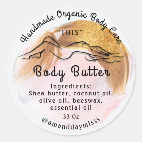 Body Butter Balm Care Packaging Golden Pink Classic Round Sticker