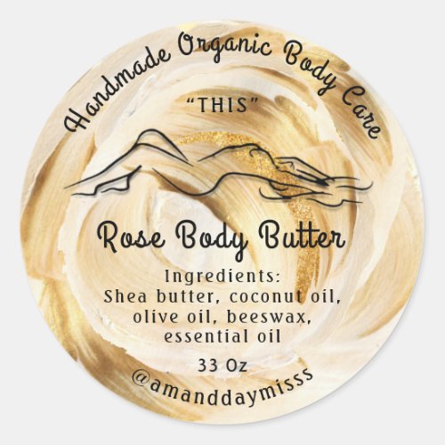 Body Butter Balm Care Packaging Ivory Gold Stroke  Classic Round Sticker