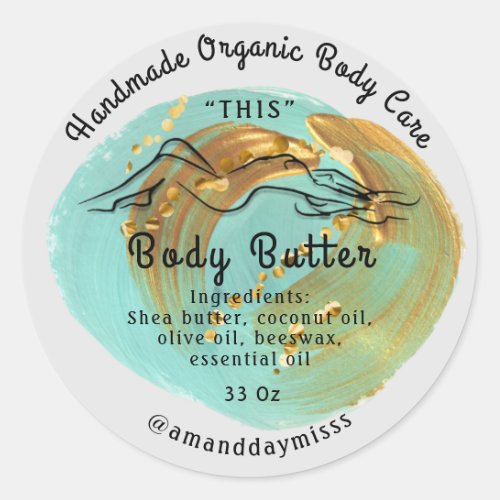 Body Butter Balm Care Packaging Logo Gold Blue Classic Round Sticker