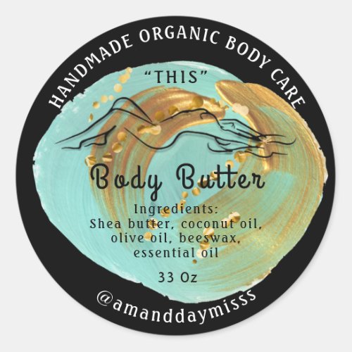 Body Butter Balm Care Packaging Logo Gold Classic Round Sticker
