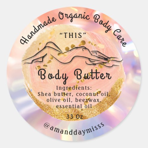 Body Butter Balm Care Packaging Logo Gold Rose Classic Round Sticker