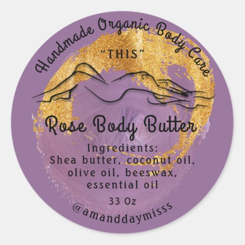 Body Butter Balm Care Packaging Logo Purple Gold Classic Round Sticker