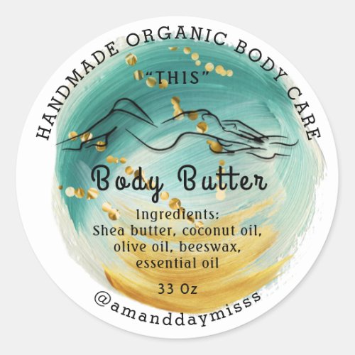 Body Butter Balm Care Packaging Logo Thank Green Classic Round Sticker