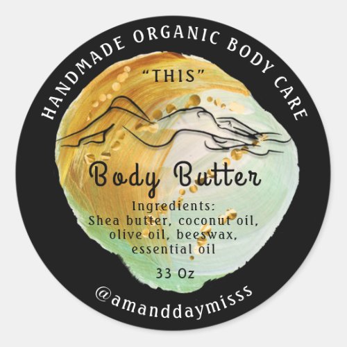 Body Butter Balm Care Packaging Logo Unique Classic Round Sticker