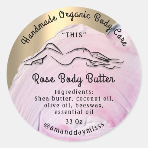 Body Butter Balm Care Packaging Pink Gold Stroke Classic Round Sticker