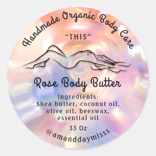 Body Butter Balm Care Packaging Pink Holographic  Classic Round Sticker