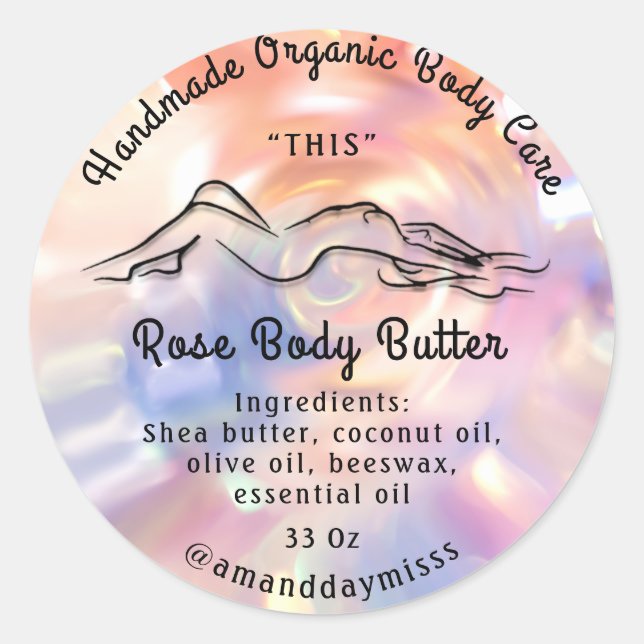 Body Butter Balm Care Packaging Pink Holographic  Classic Round Sticker (Front)