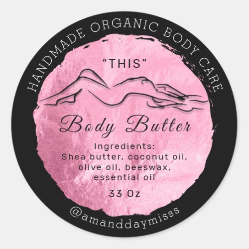 Body Butter Balm Care Packaging Pink Rose   Classic Round Sticker