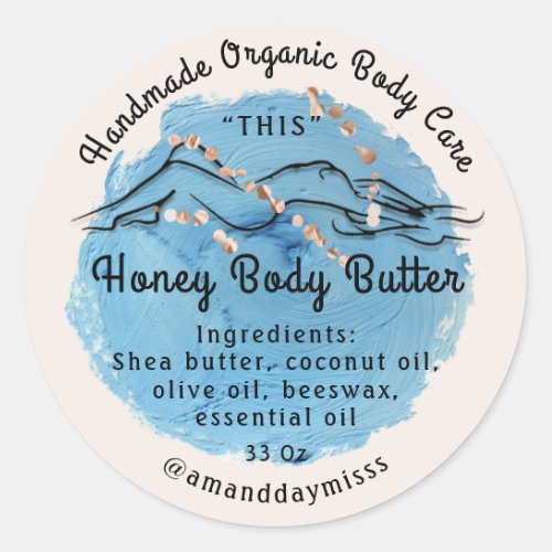 Body Butter Balm Care Packaging Rose Blue Classic Round Sticker