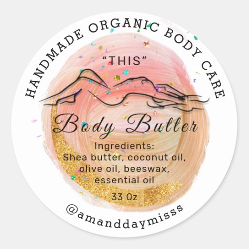 Body Butter Balm Care Packaging Rose Confetti Classic Round Sticker
