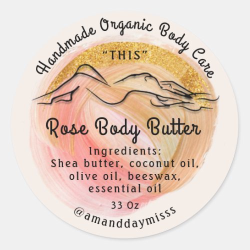 Body Butter Balm Care Packaging Rose Gok Strokes   Classic Round Sticker