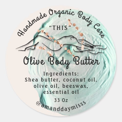 Body Butter Balm Care Packaging Rose Logo Aqua  Classic Round Sticker