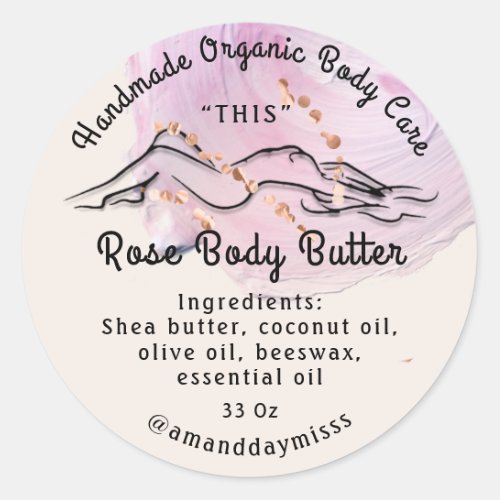 Body Butter Balm Care Packaging Rose Logo Pink Classic Round Sticker