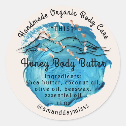 Body Butter Balm Care Packaging Rose Navy Classic Round Sticker