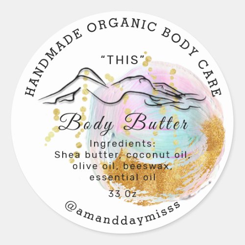 Body Butter Balm Care Packaging Rose Paint Classic Round Sticker