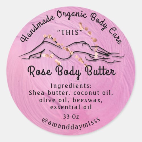 Body Butter Balm Care Packaging Rose Peony Logo  Classic Round Sticker