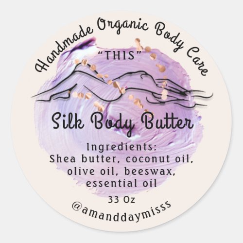 Body Butter Balm Care Packaging Rose Purple Classic Round Sticker