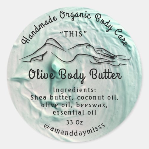 Body Butter Balm Care Packaging Silk  Aqua   Classic Round Sticker