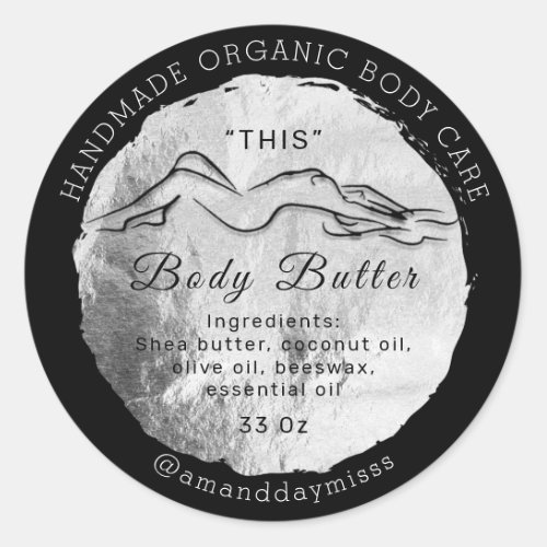 Body Butter Balm Care Packaging Silver Gray Classic Round Sticker