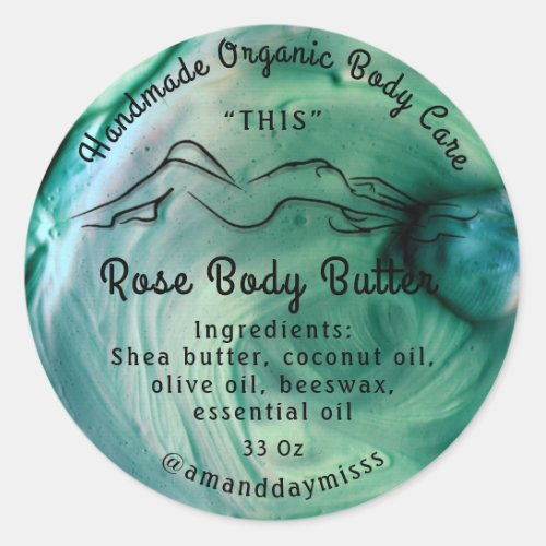 Body Butter Balm Care Packaging Tropical Green Log Classic Round Sticker