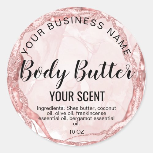 body butter blush pink agate add logo  classic rou classic round sticker