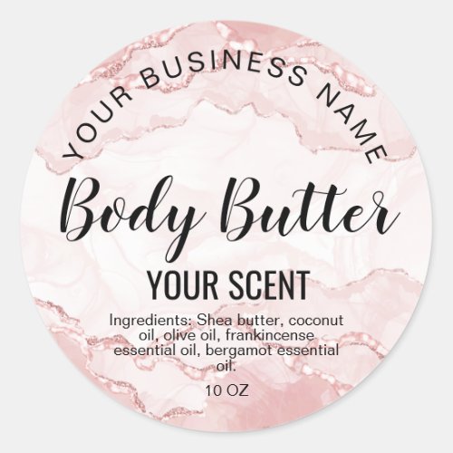 body butter blush pink agate add logo  classic round sticker