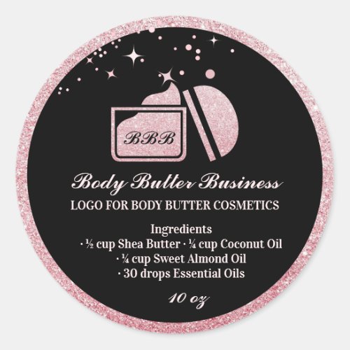 Body Butter Bottle Cosmetic Sparkle pink Classic Round Sticker