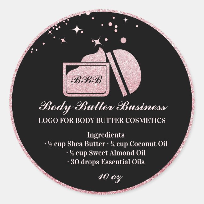 Body Butter Bottle Cosmetic Sparkle pink Classic Round Sticker