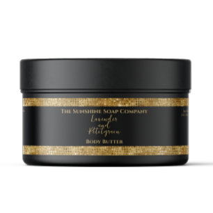 Body Butter Cosmetics Jar Label Black Gold Glitter