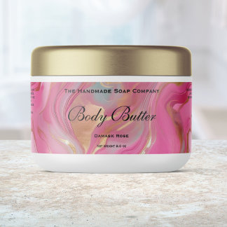 Body Butter Cosmetics Jar Label Pink Marble & Gold
