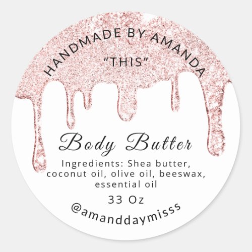 Body Butter Drip Product Rose Drips White Classic Round Sticker